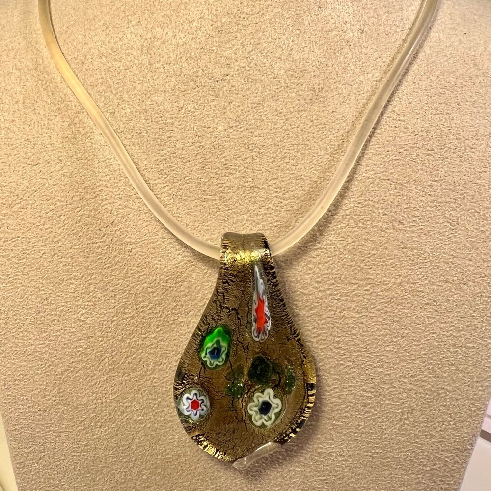 Murano Glass Gold Pendant Necklace with Colorful Accents/14k Milor made in Italy